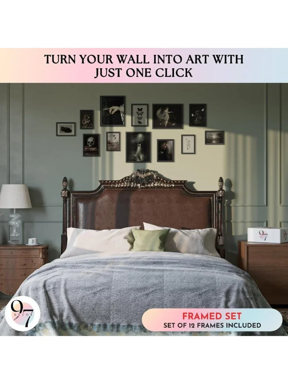 Framed Gothic Wall Art Set - Dark Academia Decor, Elegant Black Frame, Home
